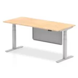 Air 1800 x 800mm Height Adjustable Desk Maple Top Silver Leg With Silver Steel Modesty Panel