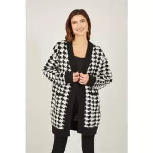 Yumi Black Dogtooth Long Cardigan - Black
