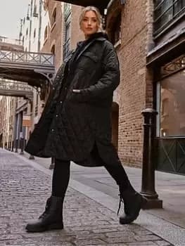 Yours Longer Quilted Jacket - Black, Size 18, Women