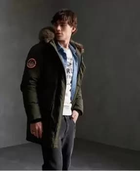 Superdry Mens Everest Parka Jacket Khaki / Army Khaki - Size: S