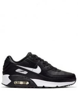 Nike Air Max 90 Leather Junior Trainers - Black/White