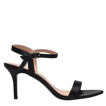 Linea Strap Mid Heeled Sandals - Black Satin