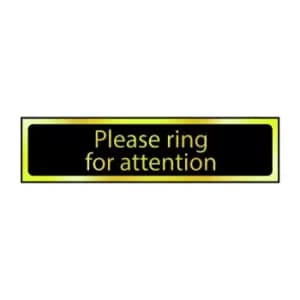 Please Ring For Attention Sign - Polished Gold & Black Effect Laminate with Self-Adhesive Backing - 200 x 50mm