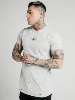 SikSilk Distressed Box T-Shirt - Grey Size M Men