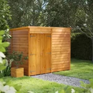 Power Sheds - 8x6 Power Overlap Windowless Apex Double Door Garden Shed - Brown