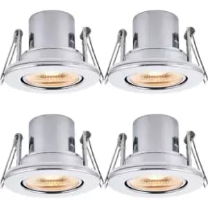 4 PACK Recessed Tiltable Ceiling Downlight - 8.5W Warm White LED Chrome Plate