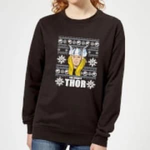 Marvel Thor Face Womens Christmas Sweatshirt - Black