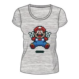 Nintendo - Pixelated Jumping Mario Womens Large T-Shirt - Grey