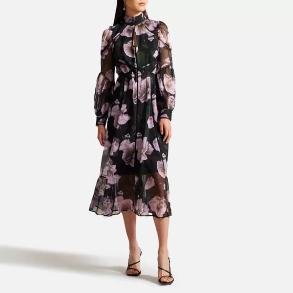 Ted Baker Pohlley Floral Print Mesh Midi Dress - UK 10