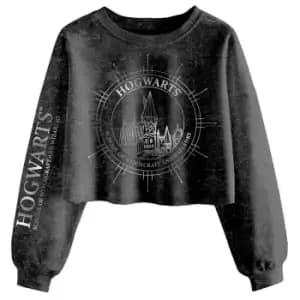 Harry Potter Womens/Ladies Hogwarts Constellation Acid Wash Crop Sweatshirt (M) (Black)