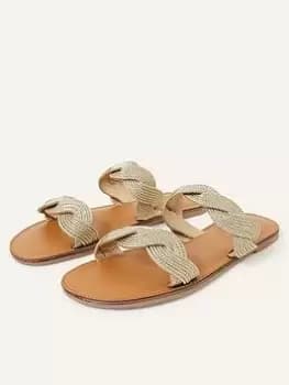 Accessorize Twisted Two-Strap Sliders, Gold, Size 37, Women