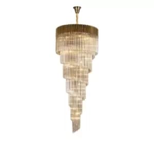 Poland Ceiling Pendant Round 7 Tier 31 Light E14, Brass, Cognac Sculpted Glass