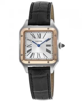 Cartier Santos Dumont Large Steel Leather Strap Mens Watch W2SA0011 W2SA0011