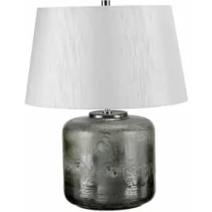 Table Lamp Aged Graphite Metallic Glaze Light Grey Faux Silk Shade LED E27 60W
