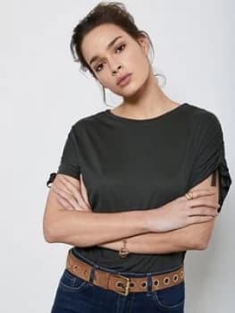 Mint Velvet Tie Sleeve Ulitity T-Shirt, Green Size M Women