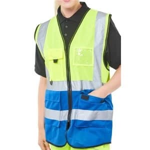 BSeen High Vis Two Tone Executive Waistcoat 2XL YellowRoyal Ref