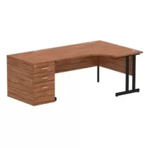 Impulse 1600mm Right Crescent Office Desk Walnut Top Black Cantilever Leg Workstation 800 Deep Desk High Pedestal