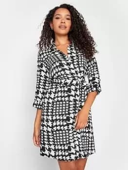 M&Co Dogtooth Check Tie Detail Tunic Shirt, Black, Size 12, Women