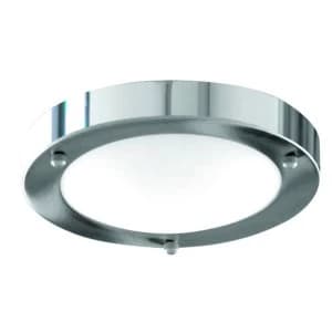 1 Light Bathroom Flush Ceiling Light Chrome Round with Domed Glass Diffuser IP44, E27