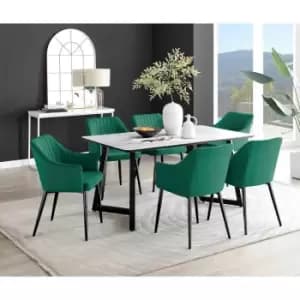 Furniture Box Carson White Marble Effect Dining Table and 6 Green Calla Black Leg Chairs