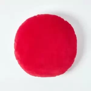 Red Velvet Cushion, 40cm Round - Red - Homescapes
