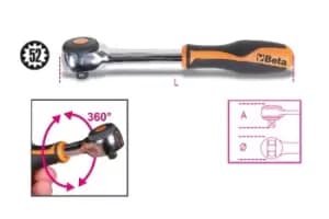 Beta Tools 910/58 3/8" Sq Drive 52 Teeth Reversible Ratchet Rotating Handle