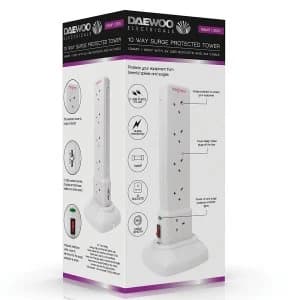 Daewoo 10 Way 2m Surge Protected USB Tower