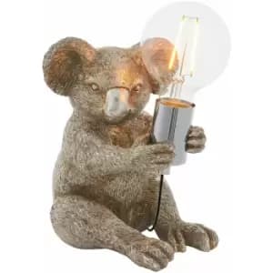 Vintage Silver Koala Table Light - Resin Figure - Chrome Plated Lamp Holder