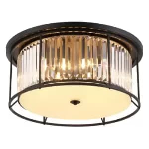 Luminosa Guilford Ceiling Lamp, 6 Light E27, Satin Black, Clear