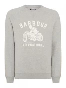 Mens Barbour Bike Print Crew Neck Sweat Grey