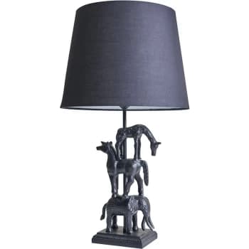 Matt Black Stacked Animal Table Lamp with Fabric Lampshade - Black