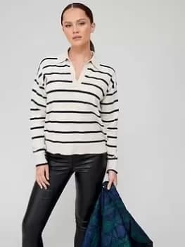 Tommy Hilfiger Soft Stripe Polo Sweater - Beige, Beige, Size L, Women