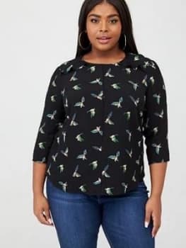 Oasis Curve Bird Print Ladder Trim Sleeved Top - Multi/Black