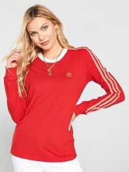 Adidas Originals 3 Stripe Long Sleeve Tee - Red