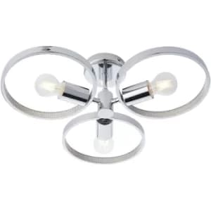 Endon Merola Contemporary Designer Crystal LED 3 Ring Semi Flush Ceiling Light Chrome, Warm White, IP44