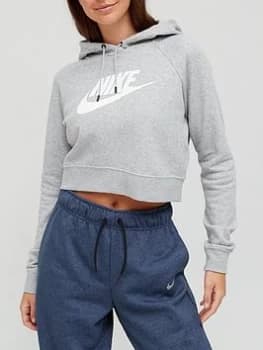 Nike NSW Essential Fleece Pullover Crop Hoodie - Dark Grey Heather Size M Women