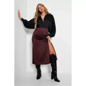 I Saw It First Chocolate Satin Midi Skirt - Brown