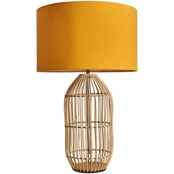 Large Natural Rattan Table Lamp With Fabric Lampshade - Mustard - No Bulb
