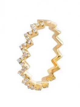 The Love Silver Collection 18Ct Gold Plated Silver Cubic Zirconia Zig-Zag Ring