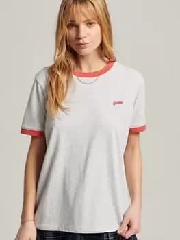 Superdry Vintage Logo Emb Ringer Tee - Grey, Size 10, Women