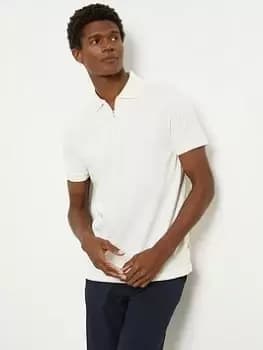 Burton Menswear London Burton Slim Fit Plain Zip Polo, Ecru, Size L, Men