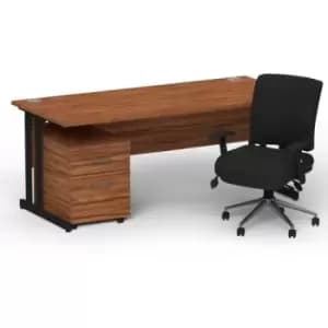 Impulse 1800 x 800 Black Cant Office Desk Walnut + 2 Dr Mobile Ped & Chiro Med Back Black W/Arms