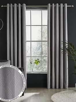 Catherine Lansfield Linear Geo Jacquard Eyelet Curtain Pair 66X72