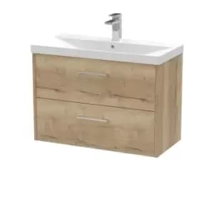 Hudson Reed Juno 800mm Wall Hung 2 Drawer Vanity & Thin-Edge Basin - Autumn Oak