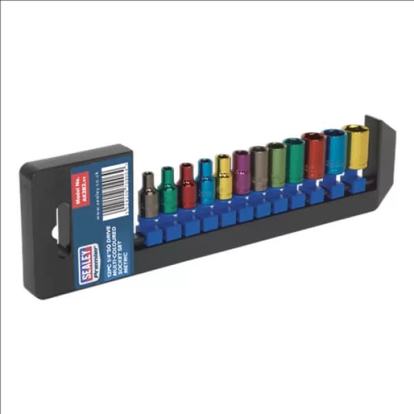 Sealey AK282 Multi-Coloured Socket Set 12pc 1/4Sq Drive 6pt WallDrive® Metric