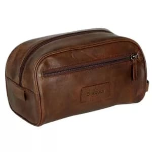 Barbour Mens Leather Wash Bag - Dark Brown
