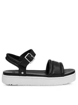 UGG Zayne Ankle Strap Wedge Sandals - Black Leather, Black, Size 3, Women