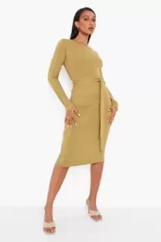 Long Sleeve Belted Midi Dress