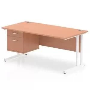 Impulse 1600 Rectangle White Cant Leg Desk Beech 1 x 2 Drawer Fixed