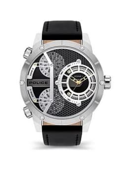 Police Police Vibe Mens Watch With Black Leather And Black / Silver / Gold Dial, Black, Men